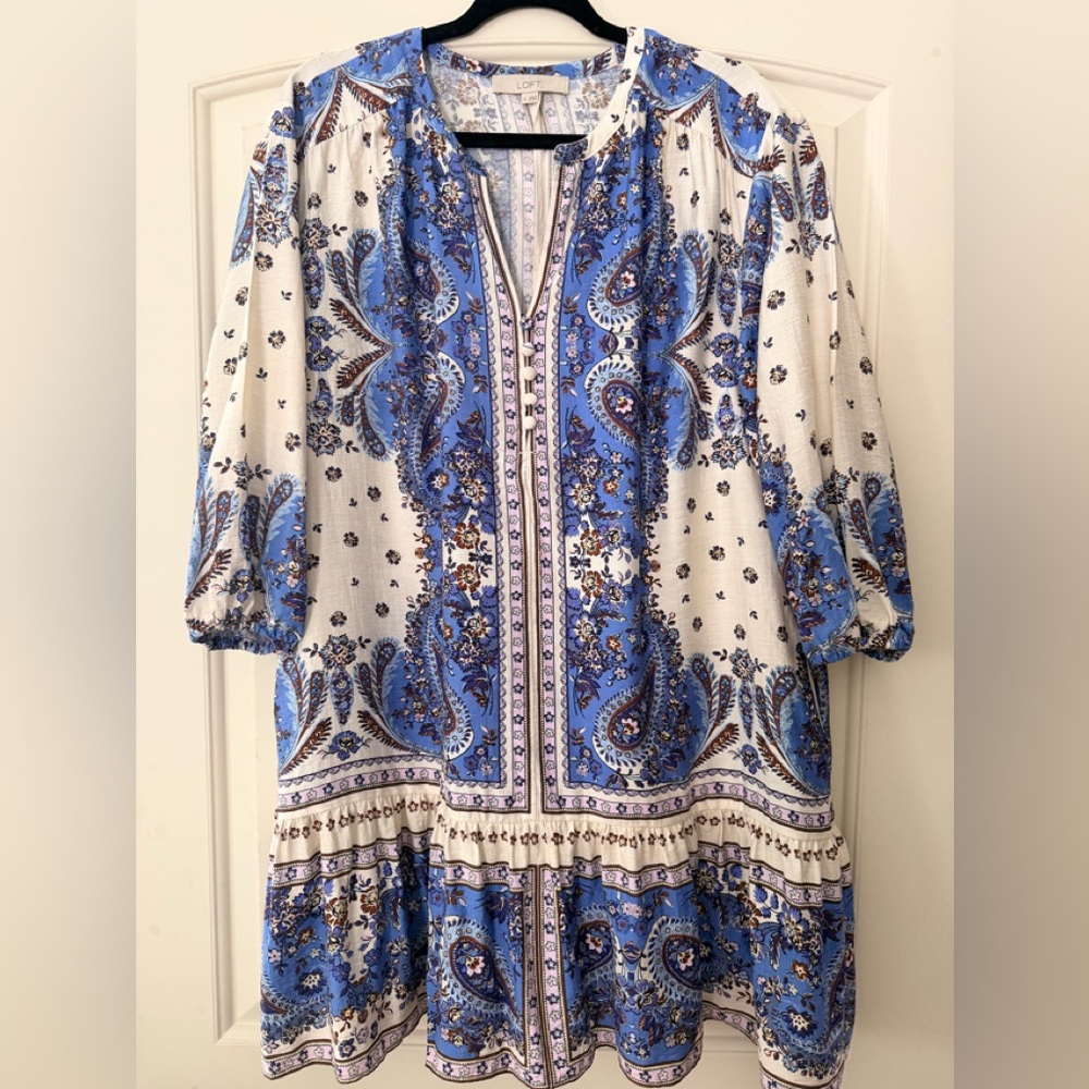 LOFT Floral Blue and White Dress